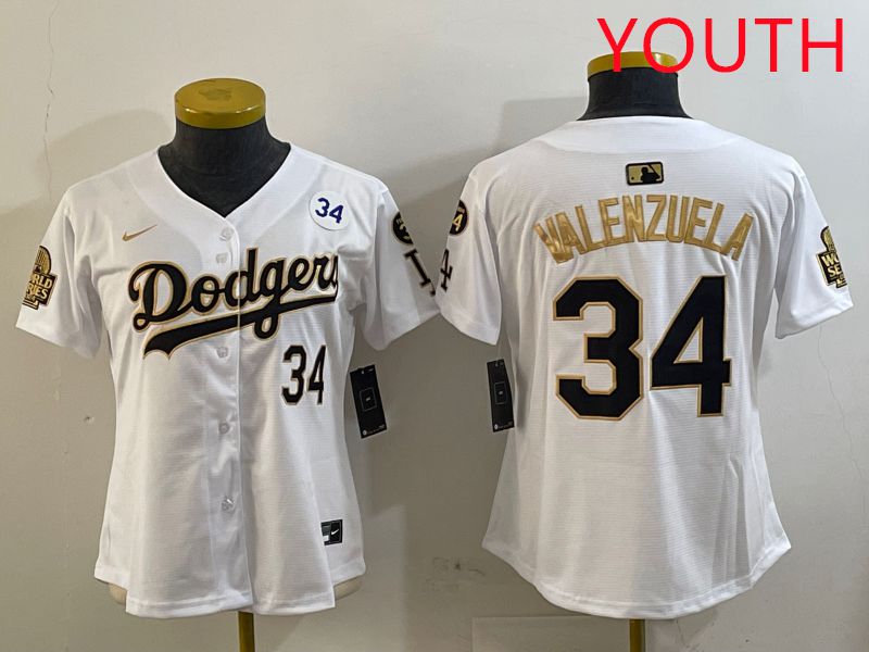 Youth Los Angeles Dodgers #34 Valenzuela White Gold Game 2025 Nike MLB Jersey style 5